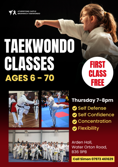 Promotional poster designed for Atherstone Taekwondo Club