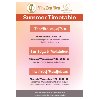 Summer timetable poster made for Tamworth's Octavia & Om Yoga Studio